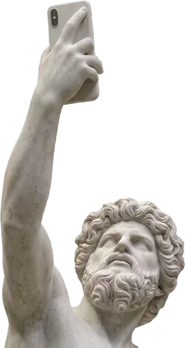 Estatua clásica con una tableta en un nicho con placa